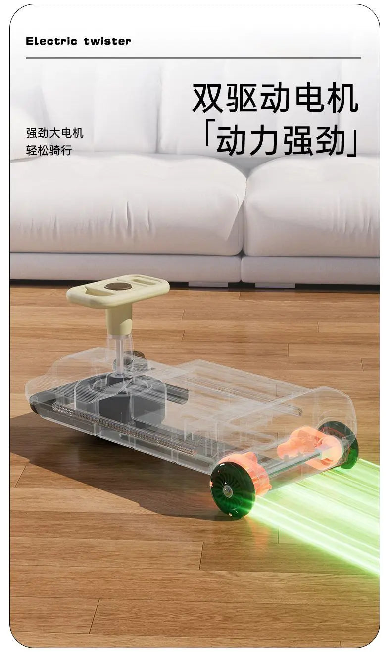 Kids’ Electric Wiggle Car – Ride-On Twister Scooter with Cleaning Attachment