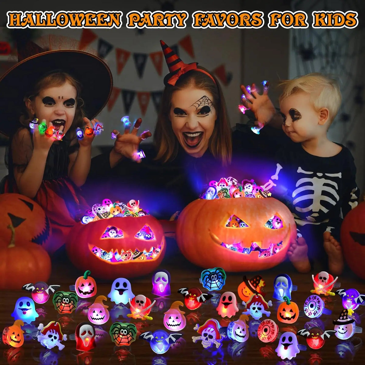 Halloween LED Light-Up Rings – 20 Pack 🎃💡