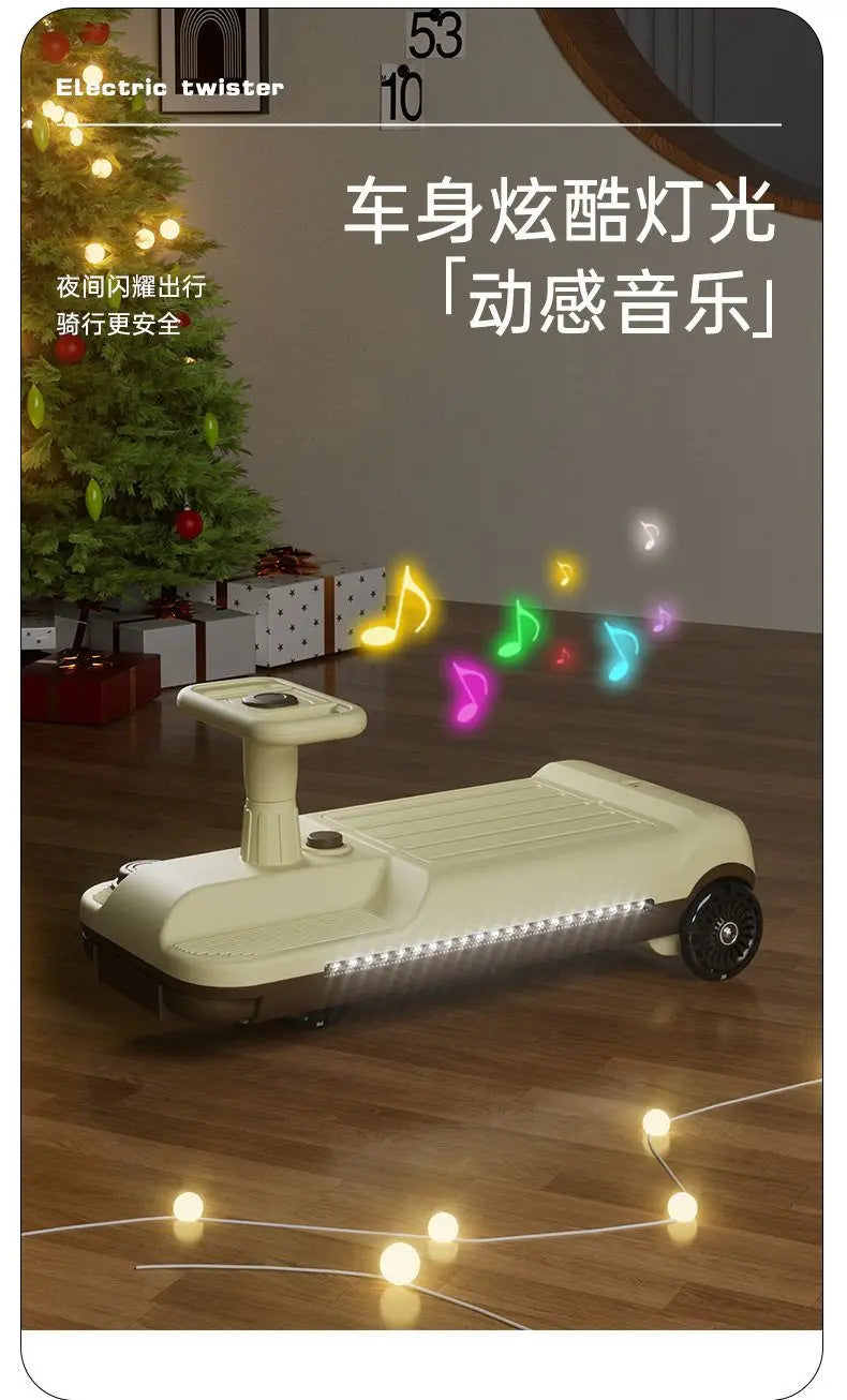 Kids’ Electric Wiggle Car – Ride-On Twister Scooter with Cleaning Attachment
