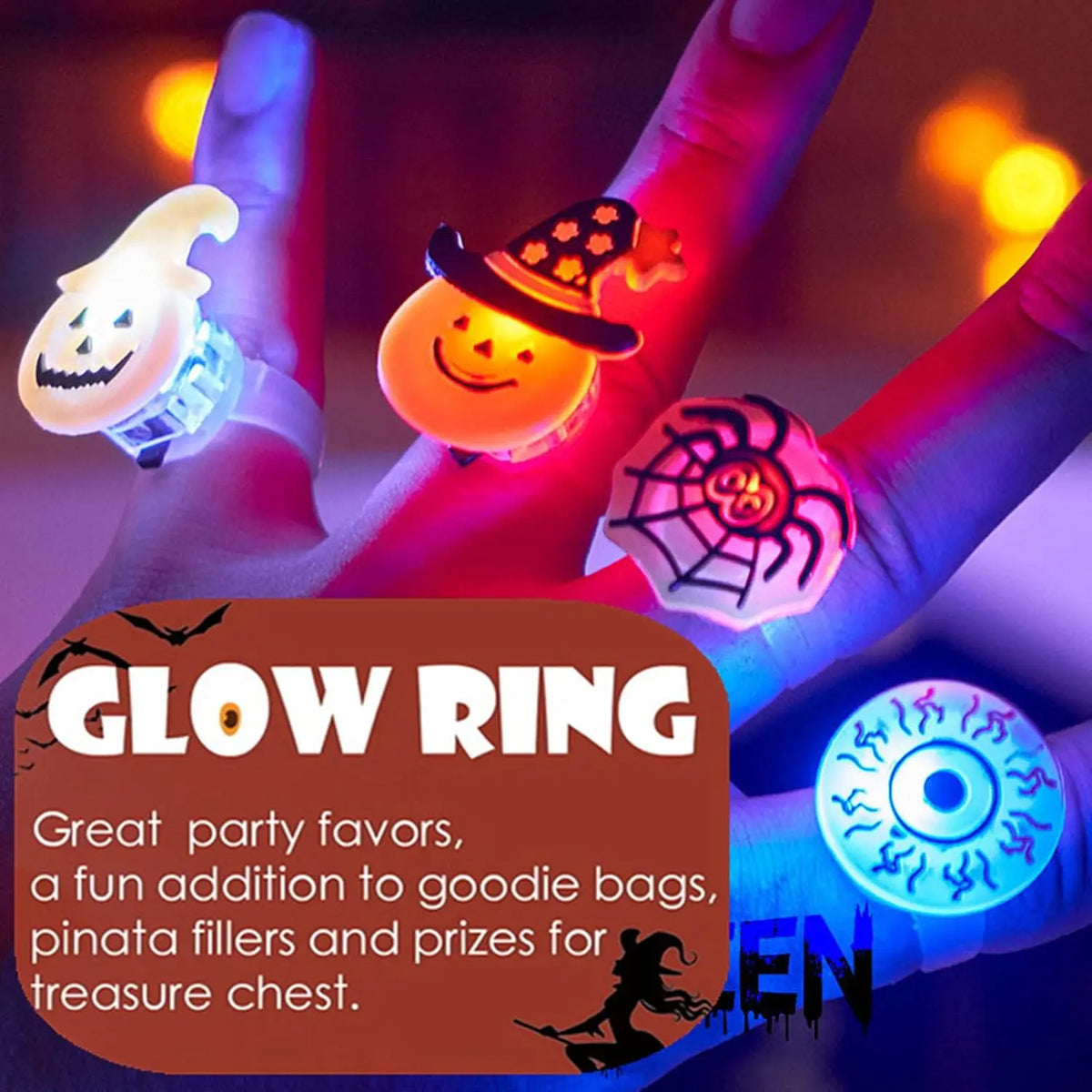 Halloween LED Light-Up Rings – 20 Pack 🎃💡