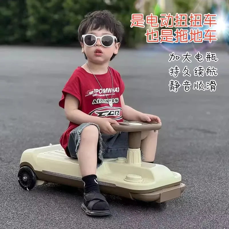 Kids’ Electric Wiggle Car – Ride-On Twister Scooter with Cleaning Attachment