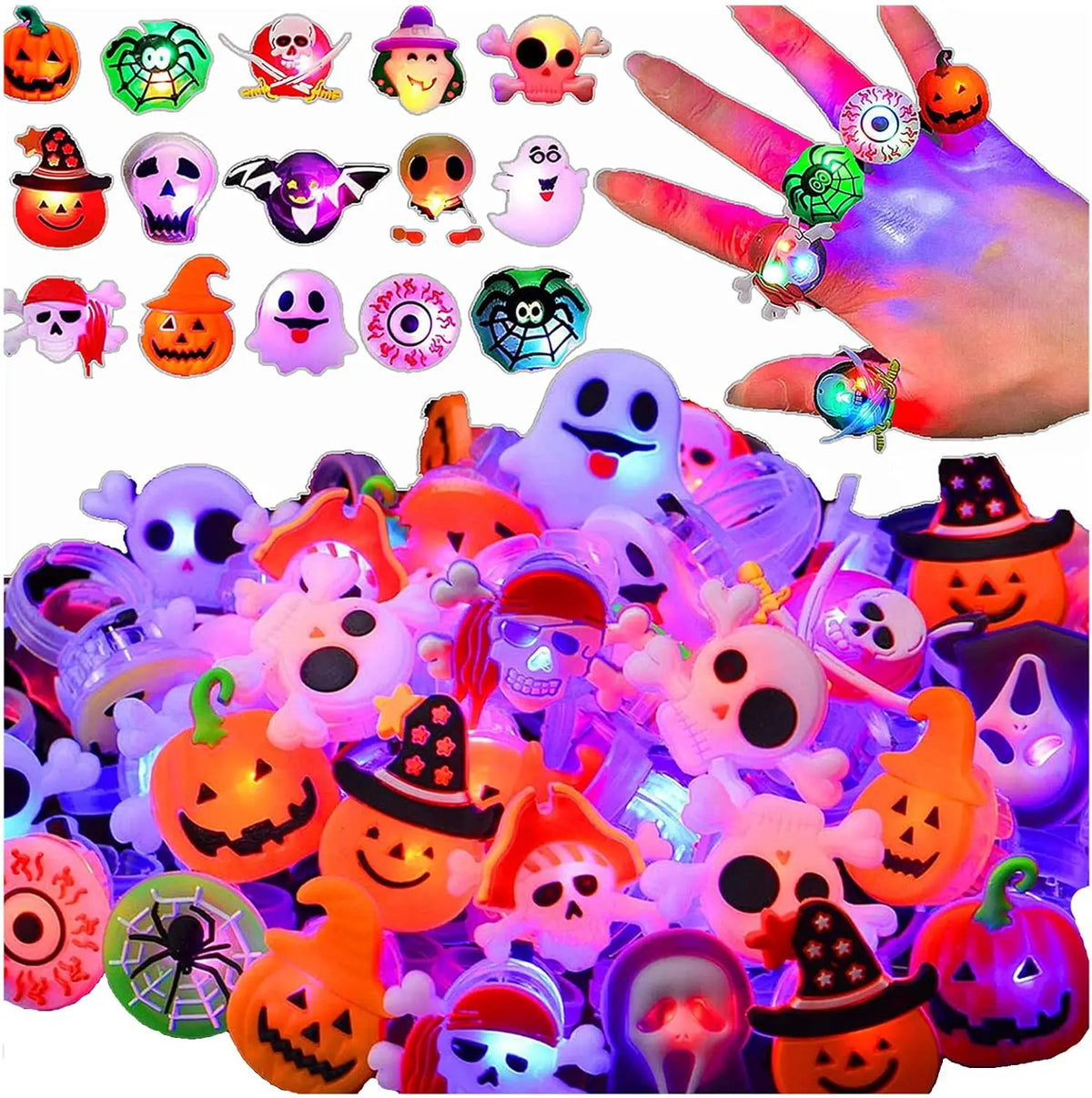 Halloween LED Light-Up Rings – 20 Pack 🎃💡
